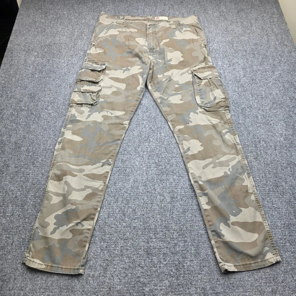 Wrangler Mens Regular Taper Camo Cargo Pants Green Brown Camouflage 36x31